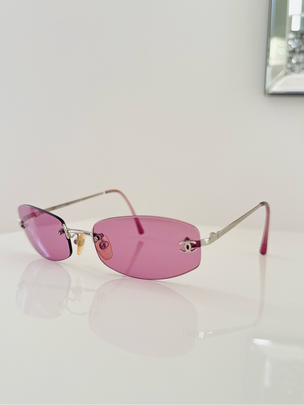 RARE 🍒 Vintage Chanel pink rimless 4002 CC sunglasses. - Picture 3 of 7